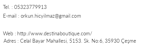 Destina Boutique Hotel eme telefon numaralar, faks, e-mail, posta adresi ve iletiim bilgileri